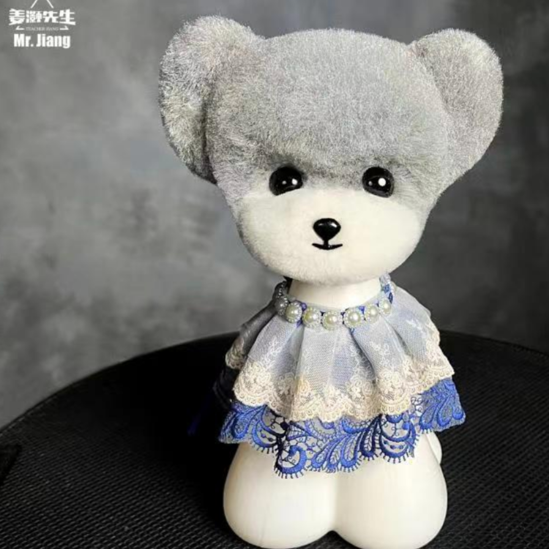 Teddy Kopfmodell mit stehenden Ohren(Grau mit weisser Schnauze)